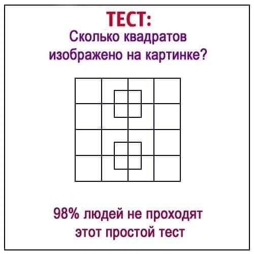 ТЕКСТ: Сколько квадратов изображено на картинке? 98% людей не проходят этот простой тест