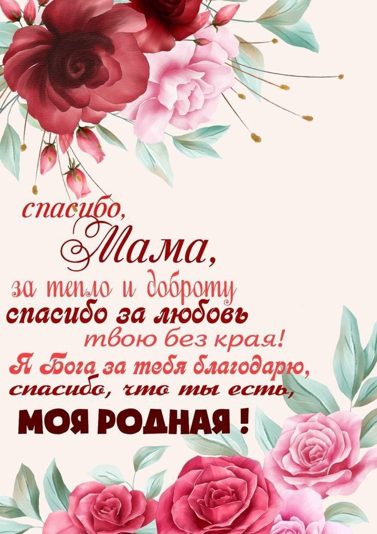 Спасибо, мама, за тепло и доброту. Спасибо за любовь твою без края! Я Бога за тебя благодарю, спасибо, что ты есть, моя родная!