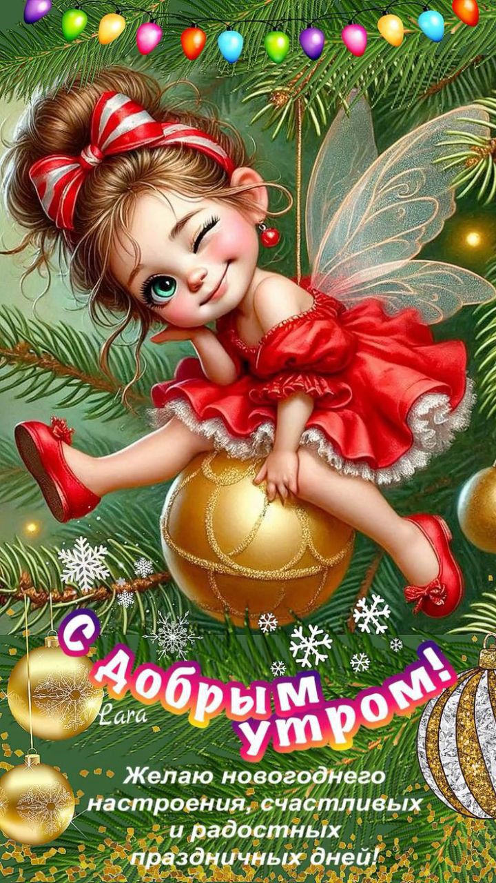 С добрым утром! Желаю новогоднего настроения; счастливых и радостных праздничных дней!