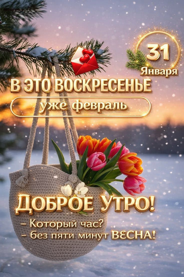 31 Января
В ЭТО ВОСКРЕСЕНЬЬЕ Уже февраль
ДОБРОЕ УТРО!
- Какого час?
- без пяти минут ВЕСНА!