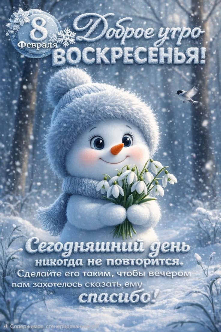 8 февраля Доброе утро ВОСКРЕСЕНЬЕ! Сегодняшний день никогда не повторится. Сделайте его таким, чтобы вечером вам захотелось сказать ему спасибо!