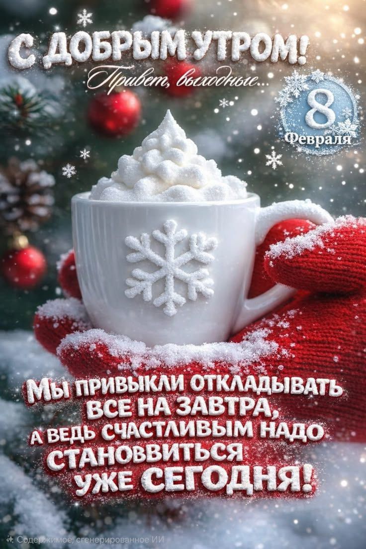 С ДОБРЫМ УТРОМ! Привет, выходные... Мы привыкли откладывать всё на завтра, а ведь счастливым надо становиться уже сегодня! 8 Февраля