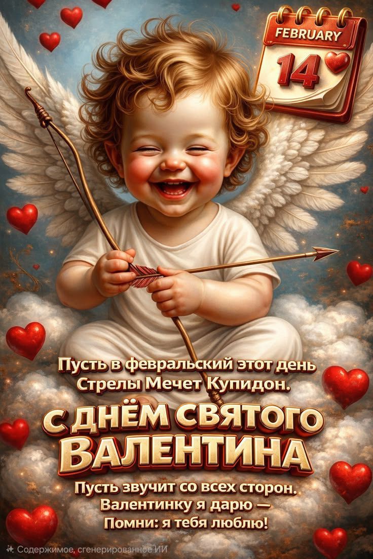 Пусть в февральский этот день Стрельцы Мечет Купидон. С ДНЁМ СВЯТОГО ВАЛЕНТИНА Пусть звучит со всех сторон. Валентинку я дарю — Помни: я тебя люблю!