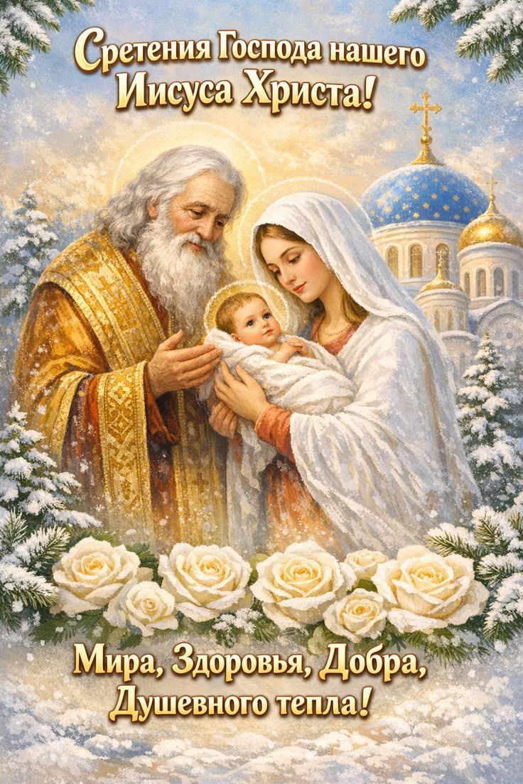 Сретения Господа нашего Иисуса Христа!\nМира, Здоровья, Добра, Душевного тепла!