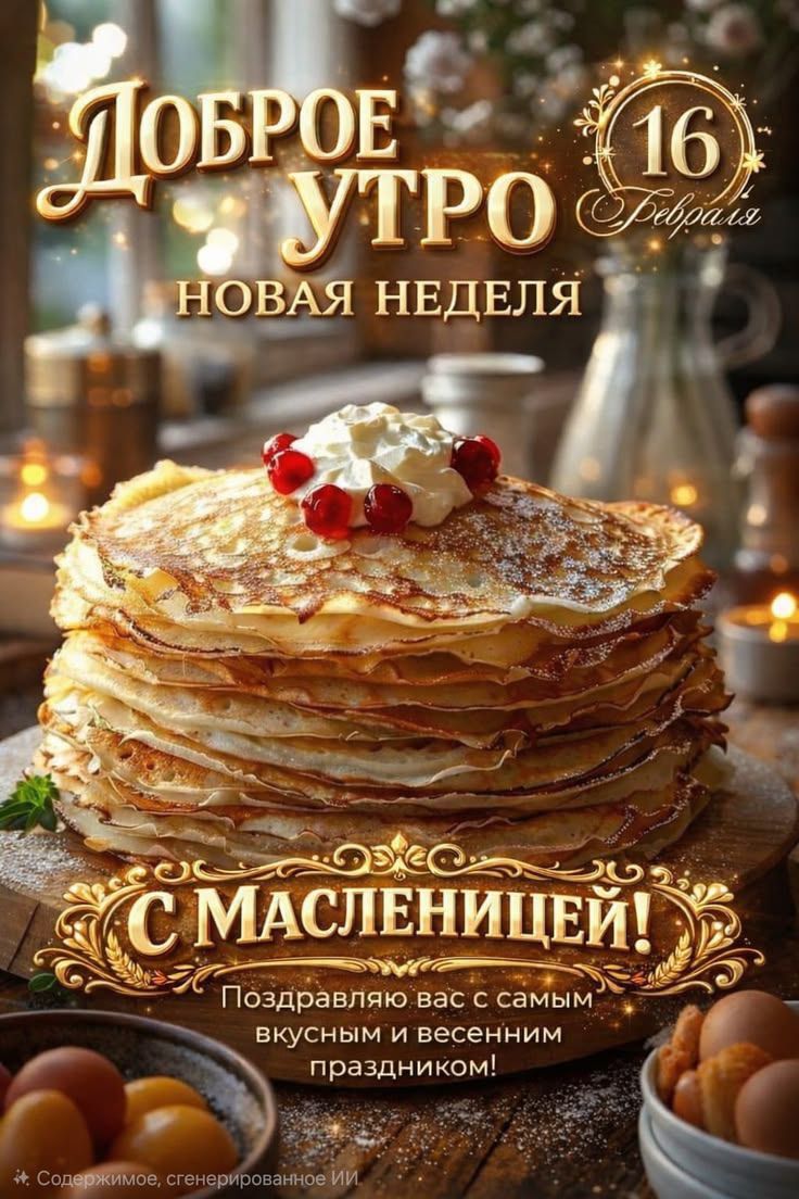 Доброе утро новая неделя 16 февраля Масленицей! Поздравляю вас с самым вкусным и весенним праздником!