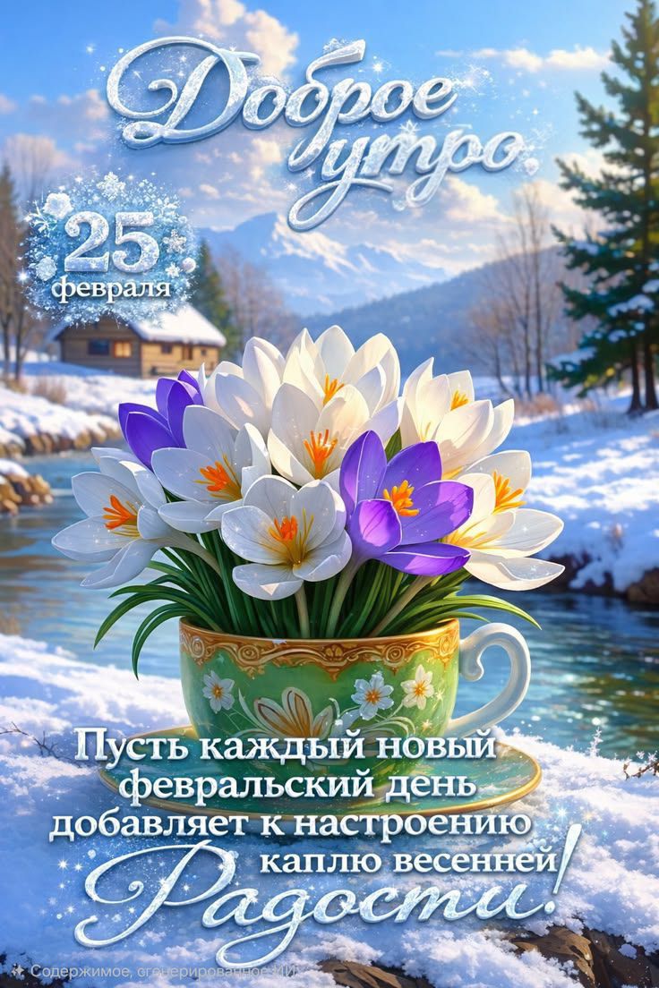 Доброе утро\n25 февраля\nПусть каждый новый февральский день добавляет к настроению каплю весенней Радости!