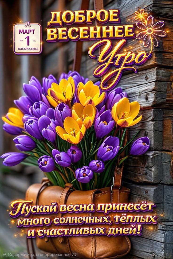 Доброе весеннее утро\nПусть весна принесёт много солнечных, тёплых и счастливых дней!\nМарты -1 Воскресенье