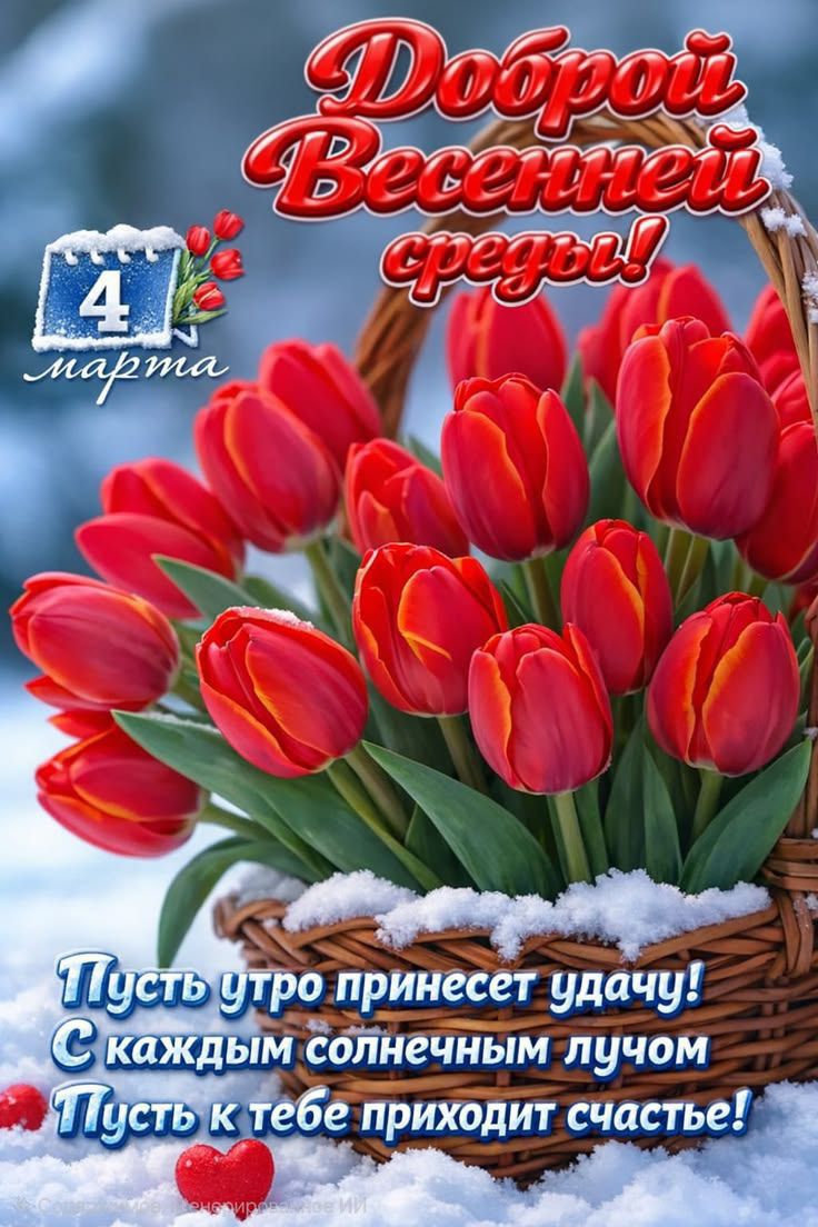 Доброй весенней среды! 4 марта Пусть утро принесет удачу! С каждым солнечным лучом Пусть к тебе приходит счастье!