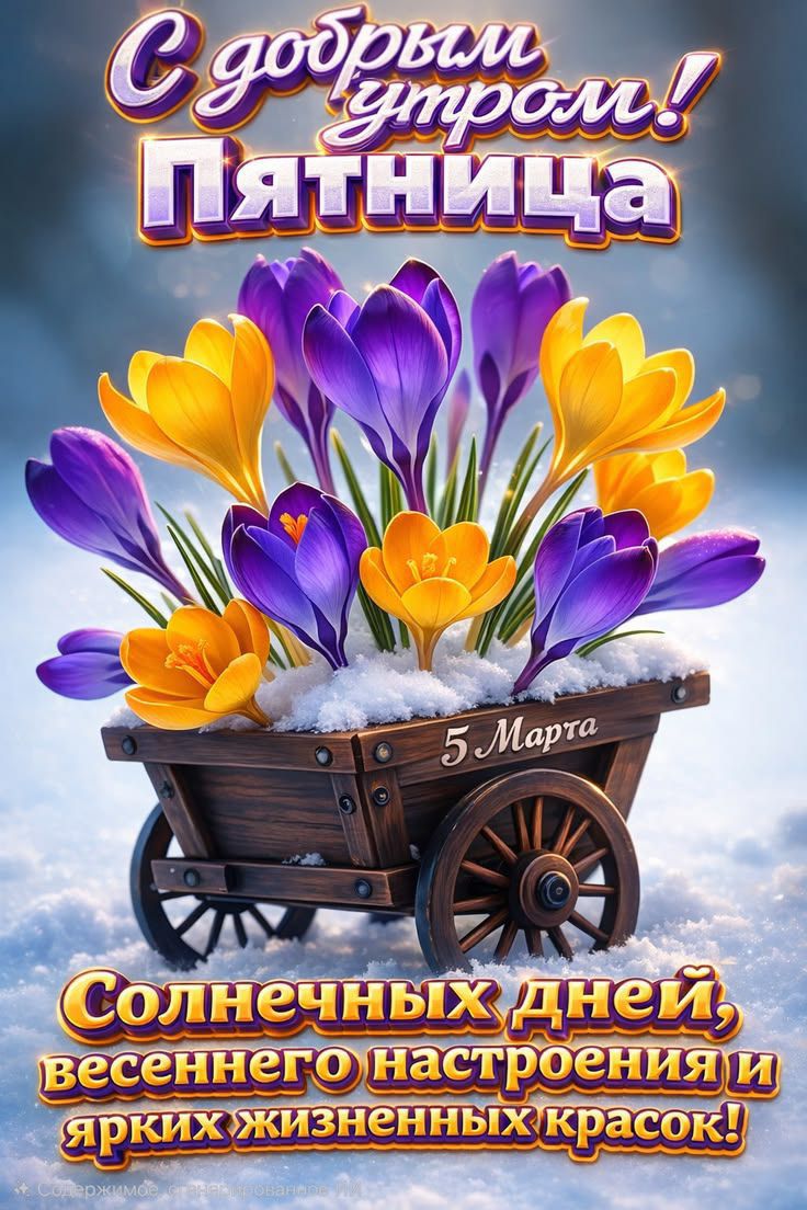 С добрым утром! Пятница
5 Марта
Солнечных дней, весеннего настроения и ярких жизненных красок!