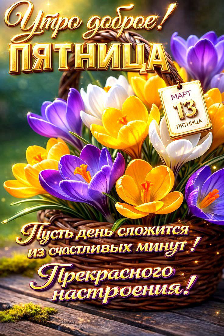 Утро доброе! Пятница
Март 13, Пятница
Пусть день сложится из счастливых минут! Прекрасного настроения!