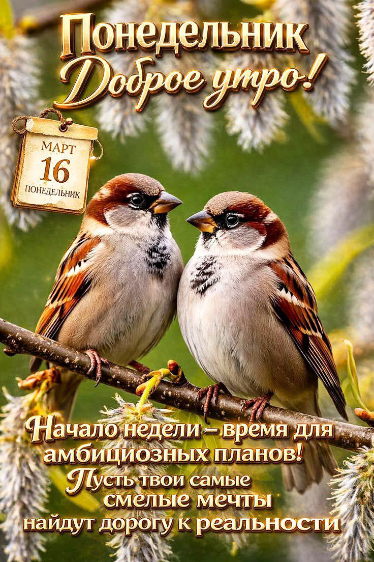 Понедельник Доброе утро! Начало недели – время для амбициозных планов! Пусть твои самые смелые мечты найдут дорогу к реальности