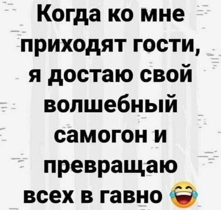 Когда ко мне приходят гости я достаю свой волшебный самогон и превращаю всех в гавно