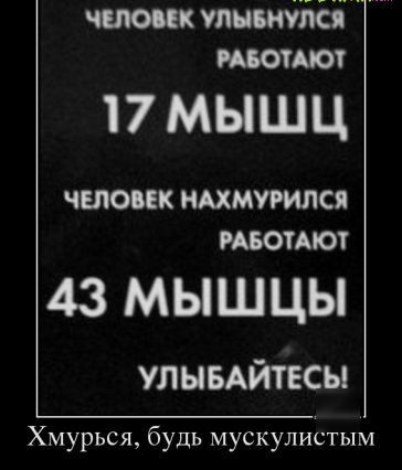 челси упнвнййі мюшот 17МЬШЦ ЧЕЛОВЕК НАХМУРИЛСЯ РАБОТАЮТ 43 МЫШЦЫ УЛЫБАЙТЕСЫ Хмурься будь мускулиётым