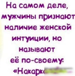 На самом деле мужчины признают наличие женской интуиции но называют её по своему На юрк