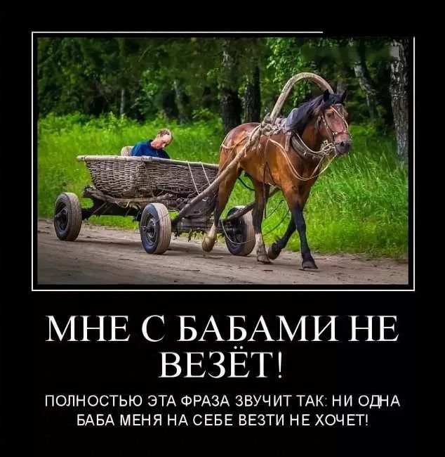 МНЕ С БАБАМИ НЕ ВЕЗЕТ ПОЛНОСТЬЮ ЭТА ФРАЗА ЗВУЧ ИТ ТАК НИ ОДНА БАБА МЕНЯ НА СЕБЕ ВЕЗТИ НЕ ХОЧЕТ