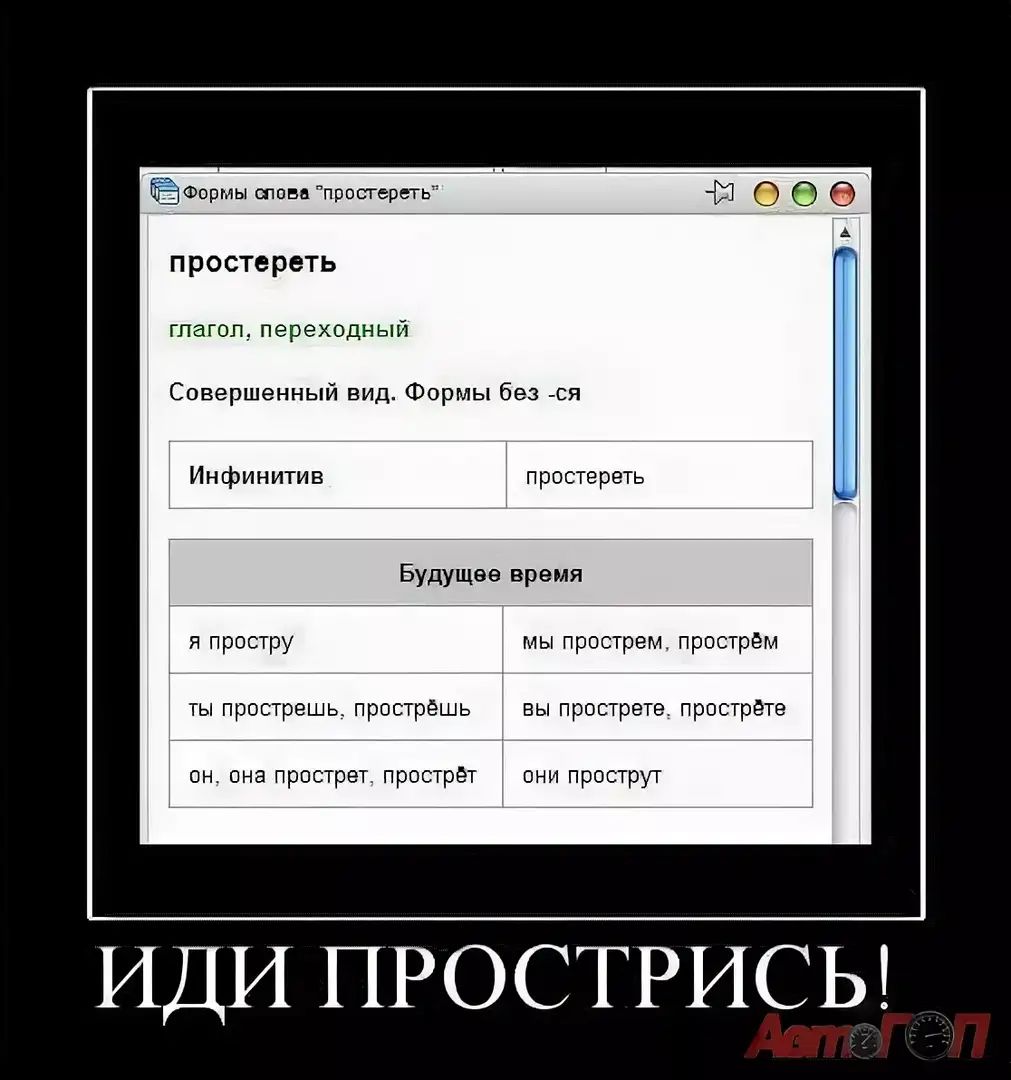 Формы спам протереть простереть глагол переходный Совершенный вид Формы без ся Инфинитив прос тереть Будущее время я простру мы прострем прострём ты прострешь прострёшь вы прострете прострете он она прострет прострет они прострут иди ПРОСТРИСЬ