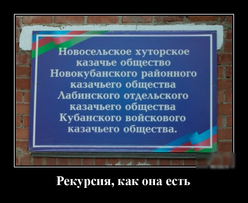 овосельское хуторское казачье общество Новокубанского районного казачьего общества Аабинского отдельского казачьего общества Кубанского войскового казачьего общества Ь ААА Рекурсия как она есть