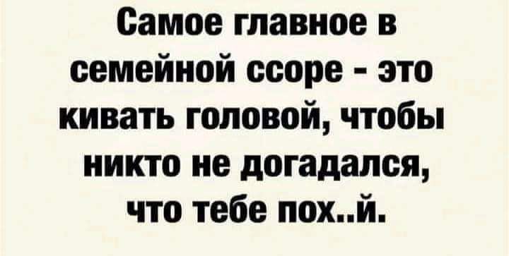 Самое главное в семейной ссоре это кивать головой чтобы никто не догадался что тебе похй