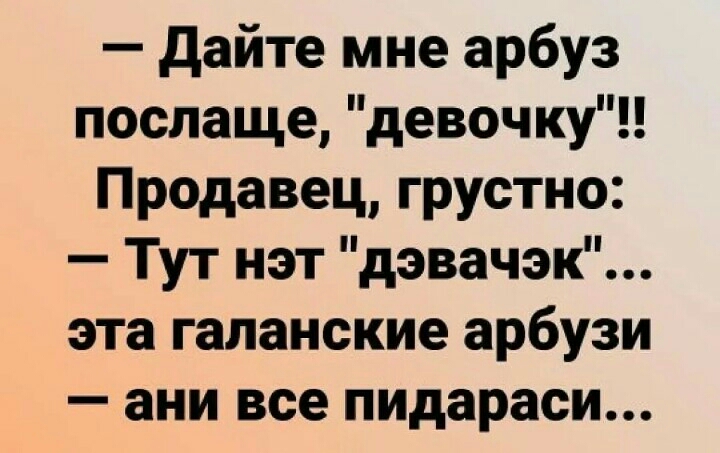 дайте мне арбуз послаще девочку Продавец грустно Тут нэт дэвачэк эта галанские арбузи ани все пидараси