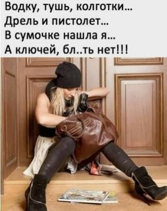 Водку тушь колготки дрель и пистолет В сумочке нашла я А ключей блть нет Ч
