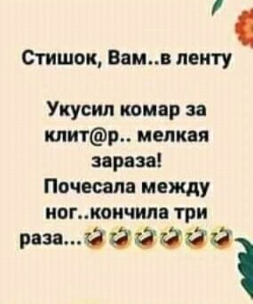Стишощ Вамв лепту Укусил комар за клитр мелкая зараза Почетна между иогкоичипв три раза 903233131