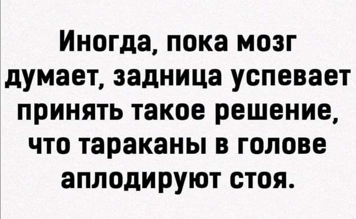Иногда пока мозг думает задница успевает принять такое решение что тараканы в голове аплодируют стоя
