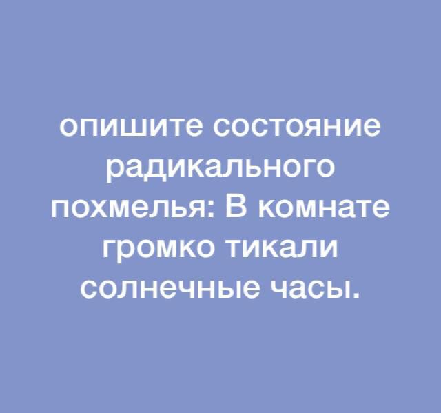 опишите состояние радикального похмелья В комнате громко тикали солнечные часы