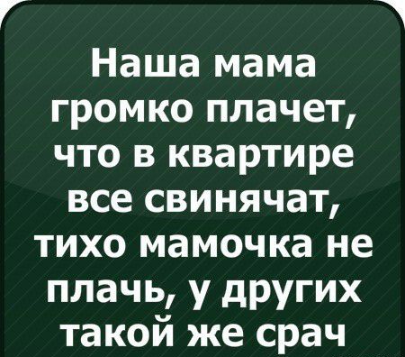 Наша мама громко плачет что в квартире все свинячат тихо мамочка не плачь у других такой же срач
