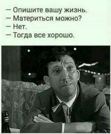 Опишите вашу жизнь Материться можно Нет Тогда все хо