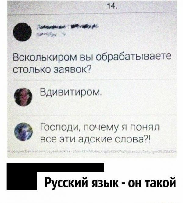 14 Мй Всколькиром вы обрабатывает столько заявок Вдивитиром Господи Почему я понят все эти адские споваЛ Русский язык он такой