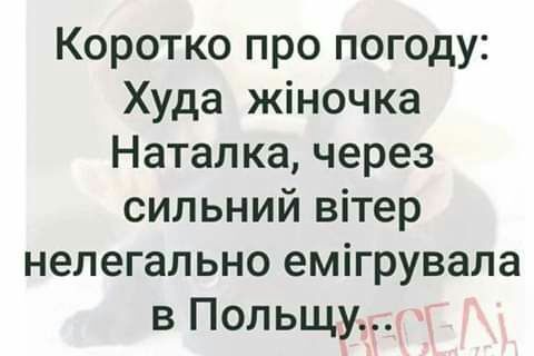 Коротко про погоду Худа жіночка Наталка через сильний вітер нелегально емігрувала в Польшу