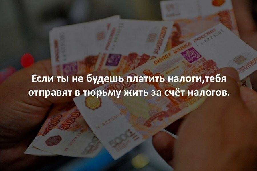 Если ты не будешь платить налогитебя отправят в тюрьму жить за счёт налогов