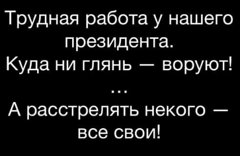 Трудная работа у нашего президента Куда ни глянь воруют А расстрелять некого все свои