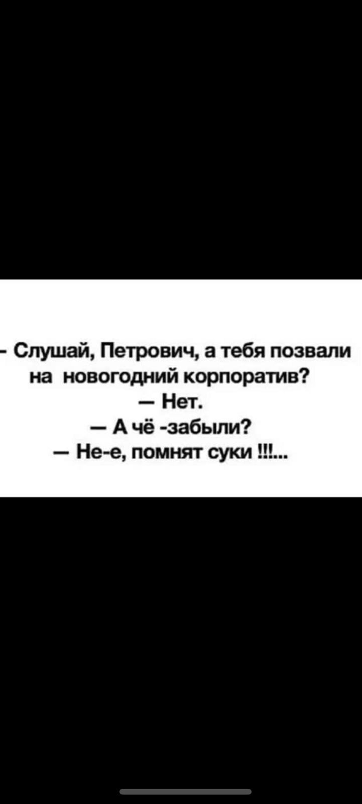 Слушай Петрович а тебя позвали на новогодний корпоратив Нет А чё забыпи Нее помнят суки