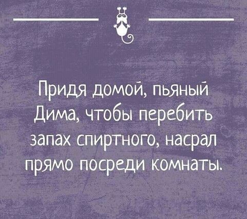 Ёь Придя домой пьяный Дима чтобы перебить запах спиртного насрал прямо посреди комнаты ы ьд