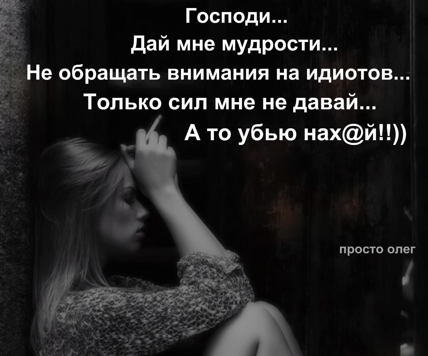 Господи Дай мне мудрости Не обращать внимания на идиотов Только сил мне не давай А то убью нахй просто олег