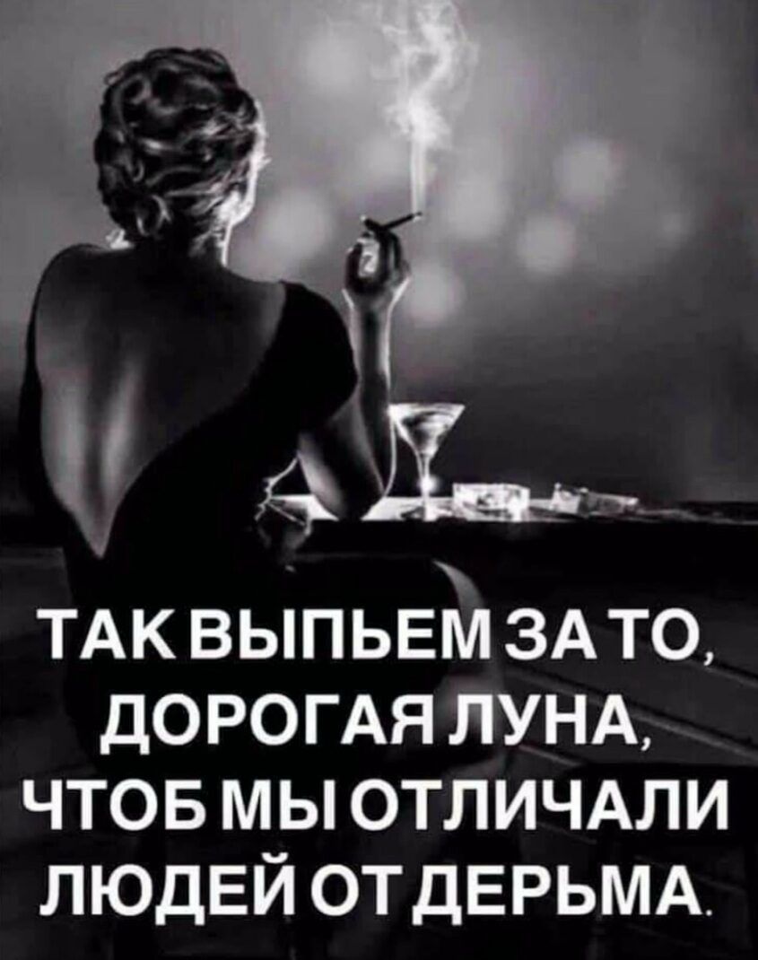 ТАК ВЫПЬЕМ ЗАТО ДОРОГАЯ ЛУНА ЧТОБ МЫ ОТЛИЧАЛИ ЛЮДЕЙ ОТДЕРЬМА