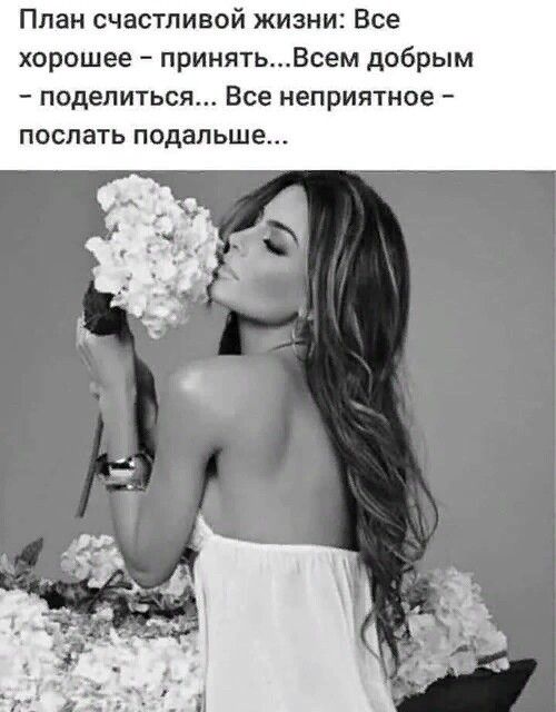 План счастливой жизни Все хорошее принятьВсем добрым поделиться Все неприятное послать подальше