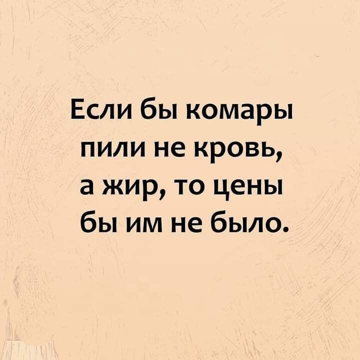 Если бы комары пили не кровь а жир то цены бы им не было