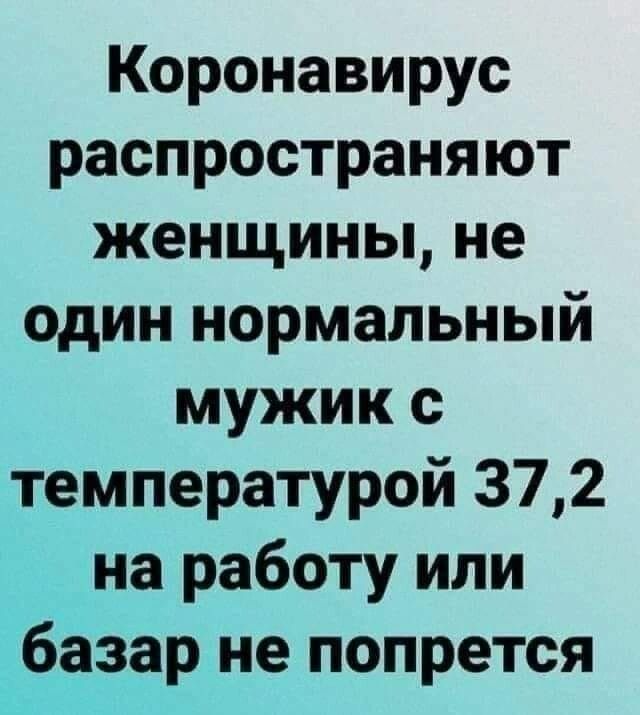 Коронавирус распространяют женщины не один нормальный мужик с температурой 372 на работу или базар не попрется