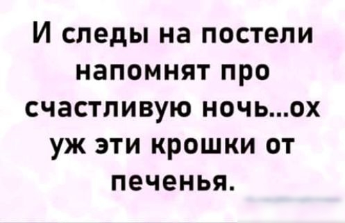 И СЛЕДЫ на ПОСТЕЛИ НЗПОМНЯТ ПРО СЧЗСТЛИВУЮ НОЧЬОХ УЖ ЭТИ КРОШКИ ОТ печенья
