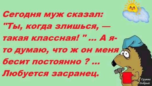 Сегодня муж сказал Ты когда злишься такая классная А я то думаю что ж он меня бесит постоянна Любуется засранец