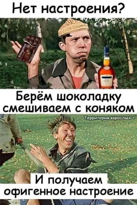 цию Нет настроения Берём шоколадку смешиваем с коняком Территория взрослых И получаем офигенное настроение