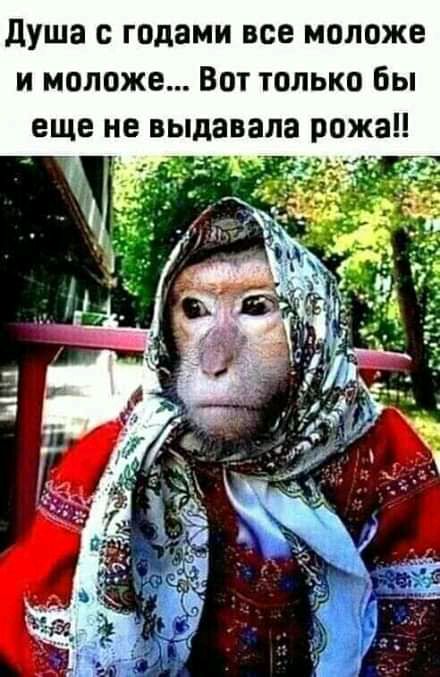 душа с годами все моложе и моложе Вот только бы еще не выдавала рожа _