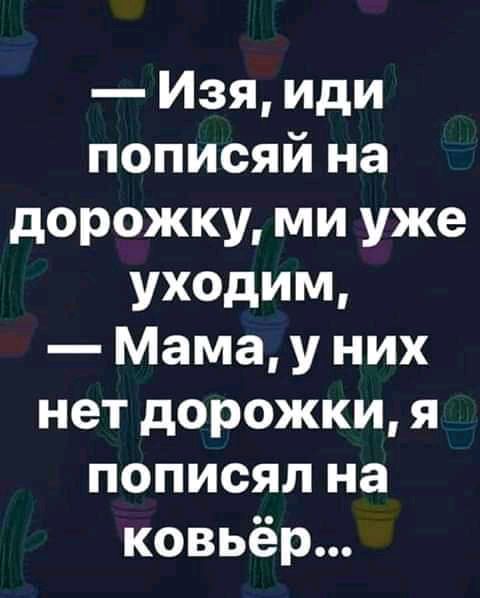 Изя иди пописяй на дорожку ми уже уходим Мама у них нет дорожки я пописял на ковьёр