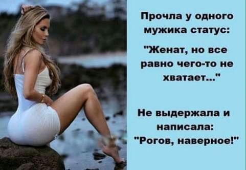 Прочла у одного мужика статус Женат но все равно чегото не хватает Не выдержала и написала Рогов наверное