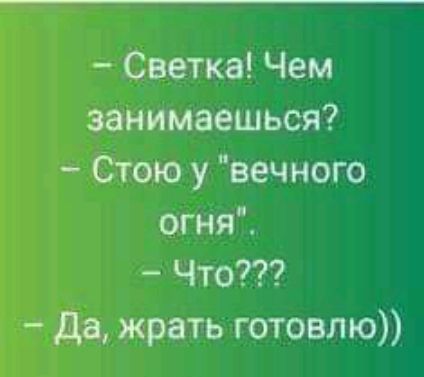 Светка Чем занимаешься Стою у вечного огня Что да жрать готовлю