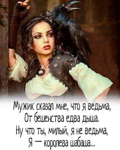Мужик сказдп мне чтоя ведьма От бешенства едва дыша Ну что ты милый я не ведьма Я котъева шабаша