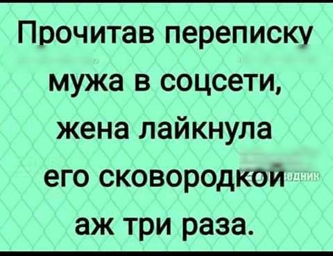 Прочитав переписку мужа в соцсети жена лайкнула его сковородкой аж три раза