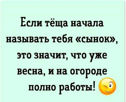 Если тёща начала называть тебя сынок это значит что уже весна и на огороде полно работы а